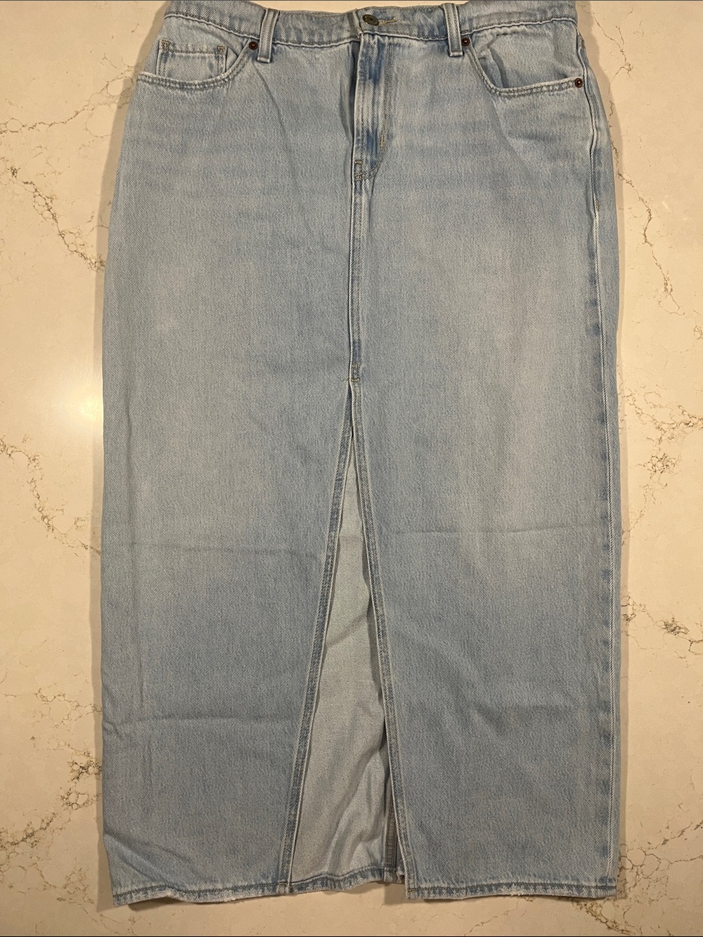 Old Navy Light Blue Straight-Leg Denim Skirt with Front Slit